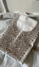 Load image into Gallery viewer, Women's Lakhnavi Handcrafted Mul Chanderi Unstitched Kurta And Dupatta Set - HONCO278134