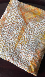 Load image into Gallery viewer, Women's Lakhnavi Handcrafted Cotton Chikankari Unstitched Kurti Fabric - HONC0284377