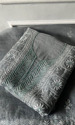 将图像加载到图库查看器中, Women's Lakhnavi Handcrafted Pure Organza Chikankari Unstitched Kurta And Dupatta Set- HONC0319972