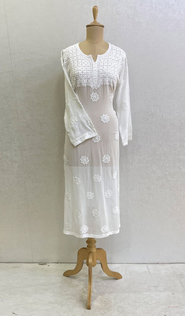 Lakhnavi 手工粘胶乔其纱 Chikankari Kurti - HONC0127170