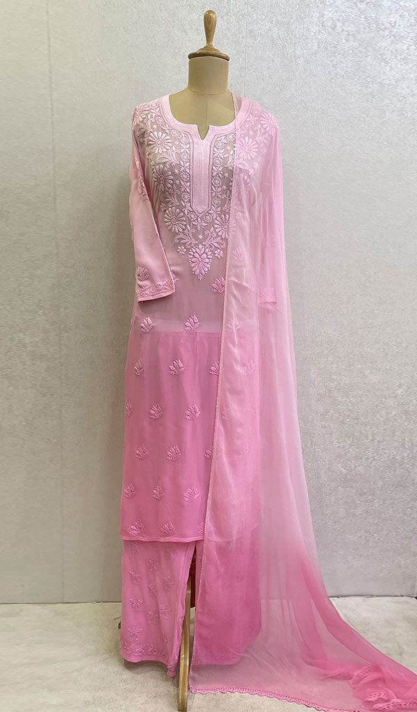 Women's Lucknowi Handcrafted Faux-Georgette Chikankari Suit Material - HONC0263367