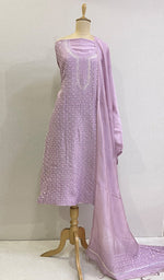 Load image into Gallery viewer, Women's Lakhnavi Handcrafted Chanderi Silk Chikankari Kurta Dupatta Set - HONC047876
