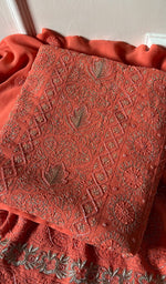 Load image into Gallery viewer, Women's Lakhnavi Handcrafted Pure Silk Georgette Chikankari Suit Material - HONC0270820