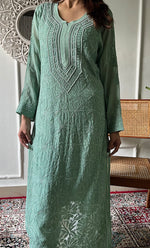 Load image into Gallery viewer, Women's Lakhnavi Handcrafted Viscose Georgette Chikankari Kurti - HONC0318834