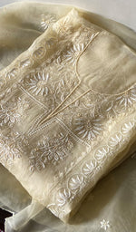 Load image into Gallery viewer, Women's Lakhnavi Handcrafted Pure Organza Chikankari Semi - stitched Kurta And Dupatta Set- HONC0310094