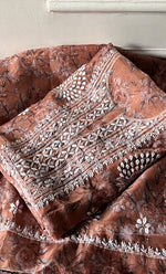 将图像加载到图库查看器中, Women's Lakhnavi Handcrafted Organza Chikankari Unstitched Kurta And Dupatta Set - HONC0332128