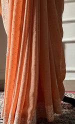 将图像加载到图库查看器中, Women's Lakhnavi Handcrafted Pure Silk Georgette Chikankari Saree - HONC0313294