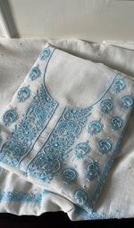 Load image into Gallery viewer, Eshal Women's Lakhnavi Handcrafted Mul Chanderi Unstitched Kurta And Dupatta Set - HONC0284790