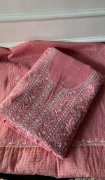 Load image into Gallery viewer, Women's Lakhnavi Handcrafted Mul Chanderi Unstitched Kurta And Dupatta Set - HONC0342140