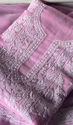 Load image into Gallery viewer, Women's Lucknowi Handcrafted Faux-Georgette Unstitched Chikankari Suit Material - HONC0348784