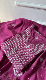 Load image into Gallery viewer, Aarushi Women's Lakhnavi Handcrafted Mul Chanderi Semi - stitched Chikankari Full Suit Material - HONC0360091