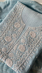 Load image into Gallery viewer, Women's Lakhnavi Handcrafted Mul Chanderi Unstitched Chikankari Full Suit Material - HONC0305162