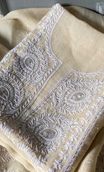 Load image into Gallery viewer, Women's Lakhnavi Handcrafted Pure Organza Chikankari Unstitched Kurta And Dupatta Set- HONC0304149