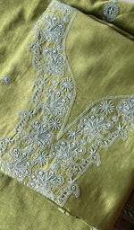 Load image into Gallery viewer, Baseema Women's Lucknowi Handcrafted Chanderi Silk Chikankari Full Suit Material - HONC0119140