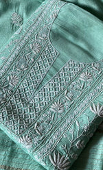 Load image into Gallery viewer, Women's Lakhnavi Handcrafted Munga Silk Unstitched Chikankari Kurta And Dupatta Set- HONC0282382