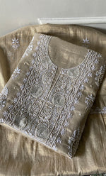 Load image into Gallery viewer, Women's Lakhnavi Handcrafted Tissue Chanderi Unstitched Chikankari Kurta And Dupatta Set - HONC0339373