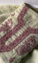 Load image into Gallery viewer, Women's Lakhnavi Handcrafted Mul Chanderi Unstitched Chikankari Full Suit Material - HONC0326123