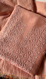 Load image into Gallery viewer, Women's Lucknowi Handcrafted Chanderi Silk Chikankari Full Suit Material - HONC265290