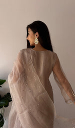 Load image into Gallery viewer, Women's Lucknowi Handcrafted Pure Organza Silk Stitched Chikankari Kurta, Dupatta With Pant Set- HONC0368443