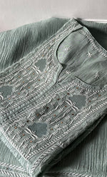 Load image into Gallery viewer, Women's Lakhnavi Handcrafted Mul Chanderi Semi - stitched Chikankari Full Suit Material - HONC0333491