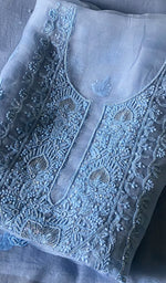 将图像加载到图库查看器中, Women's Lakhnavi Handcrafted Pure Organza Chikankari Unstitched Kurta And Dupatta Set- HONC0324986