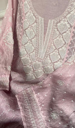 Load image into Gallery viewer, Mehar Women's Lakhnavi Handcrafted Mul Chanderi Semi - Stitched Kurta And Dupatta Set - HONC0596464