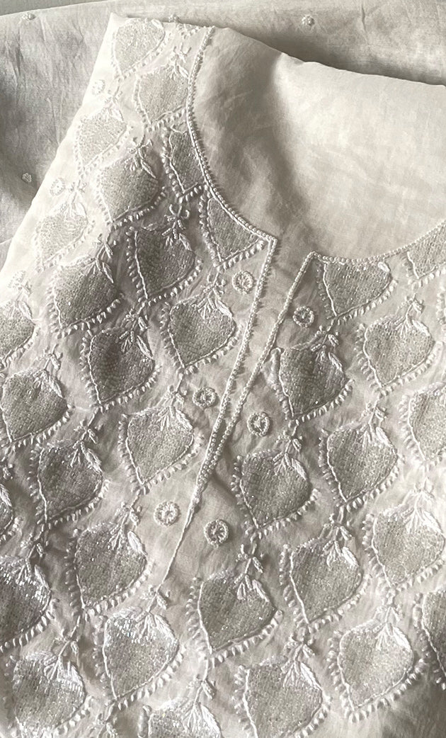 Amisha Women's Lakhnavi Handcrafted Mul Chanderi Unstitched Kurta And Dupatta Set - HONC0319463