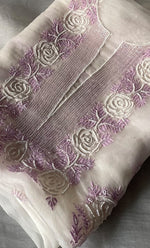 Load image into Gallery viewer, Rose Women's Lakhnavi Handcrafted Pure Organza Chikankari Unstitched Kurta And Dupatta Set- HONC0305186