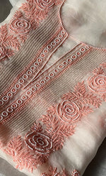 Load image into Gallery viewer, Rose Women's Lakhnavi Handcrafted Pure Organza Chikankari Unstitched Kurta And Dupatta Set - HONC030677