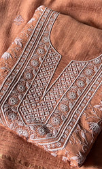 Load image into Gallery viewer, Women's Lakhnavi Handcrafted Munga Silk Unstitched Chikankari Kurta And Dupatta Set- HONC0272984