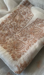 将图像加载到图库查看器中, Women's Lakhnavi Handcrafted Pure Organza Chikankari Unstitched Kurta And Dupatta Set- HONC0278114