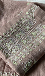 将图像加载到图库查看器中, Women's Lakhnavi Handcrafted Mul Chanderi Unstitched Chikankari Full Suit Material - HONC0371975