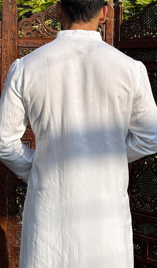 Men's Lucknowi Handcrafted Linen Cotton Chikankari Kurta - HONC0253037