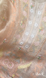 Load image into Gallery viewer, Women's Lakhnavi Handcrafted Organza Chikankari Unstitched Kurta And Dupatta Set- HONC0SOLD