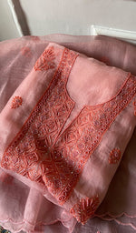 将图像加载到图库查看器中, Women's Lakhnavi Handcrafted Pure Organza Chikankari Unstitched Kurta And Dupatta Set- HONC0333539