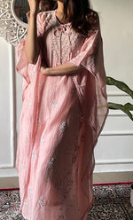 Load image into Gallery viewer, Women's Lucknowi Handcrafted Mul chanderi Chikankari Kaftan - HONC0318262
