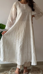 Load image into Gallery viewer, Women's Lakhnavi Handcrafted Cotton Chikankari Anarkali - HONC0276022