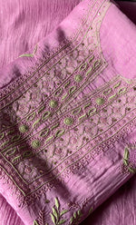 Load image into Gallery viewer, Women's Lakhnavi Handcrafted Mul Chanderi Unstitched Chikankari Full Suit Material - HONC0268520