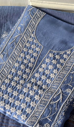 Load image into Gallery viewer, Women's Lucknowi Handcrafted Chanderi Silk Unstitched Chikankari Full Suit Material - HONC0334684