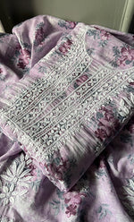 将图像加载到图库查看器中, Women's Lakhnavi Handcrafted Cotton Chikankari Unstitched Kurta And Kurta Dupatta Set - HONC0312699