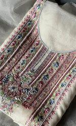 Load image into Gallery viewer, Women's Lakhnavi Handcrafted Pure Organza Chikankari Unstitched Kurta And Dupatta Set- HONC0309243