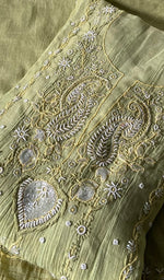 将图像加载到图库查看器中, Women's Lakhnavi Handcrafted Mul Chanderi Semi - stitched Chikankari Full Suit Material - HONC0371980