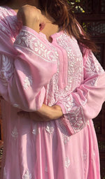 Load image into Gallery viewer, Women's Lucknowi Handcrafted Modal Cotton Chikankari Anarkali Dress - HONC0230992