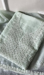 将图像加载到图库查看器中, Women's Lakhnavi Handcrafted Organza Chikankari Unstitched Full Suit Material - HONC0271210