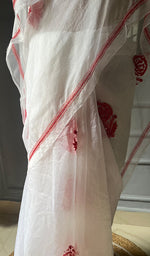 将图像加载到图库查看器中, Women's Lucknowi Handcrafted Pure Organza Silk Chikankari Saree - HONC0295368