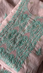 Load image into Gallery viewer, Women's Lakhnavi Handcrafted Mul Chanderi Semi - Stitched Kurta And Dupatta Set - HONC0321897