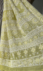Load image into Gallery viewer, Women's Lakhnavi Handcrafted Pure Silk Georgette Chikankari Saree - HONC0269084