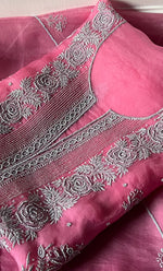 将图像加载到图库查看器中, Gulaab Women's Lakhnavi Handcrafted Pure Organza Chikankari Unstitched Kurta And Dupatta Set- HONC0311846