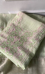 Load image into Gallery viewer, Women's Lakhnavi Handcrafted Mul Chanderi Unstitched Chikankari Full Suit Material - HONC0324497