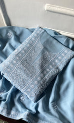 将图像加载到图库查看器中, Women's Lakhnavi Handcrafted Pure Silk Georgette Chikankari Kurta And Dupatta Set- HONC0300705